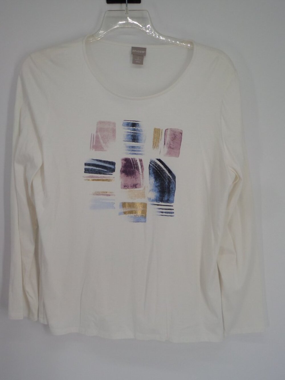 Chico's  Women's Long Sleeve Ivory Multi Color Top  Size 3 US XL